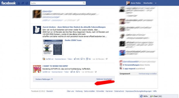 Facebook: Optionen bearbeiten