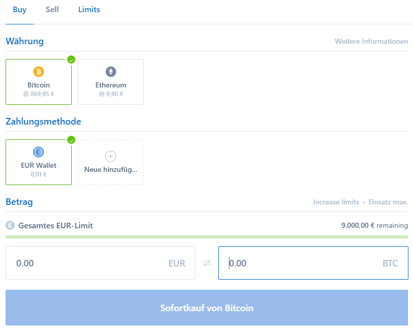 Bitcoins kaufen: EUR Wallet