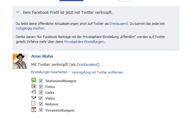 Endlich gehts: Facebook-Status automatisch twittern